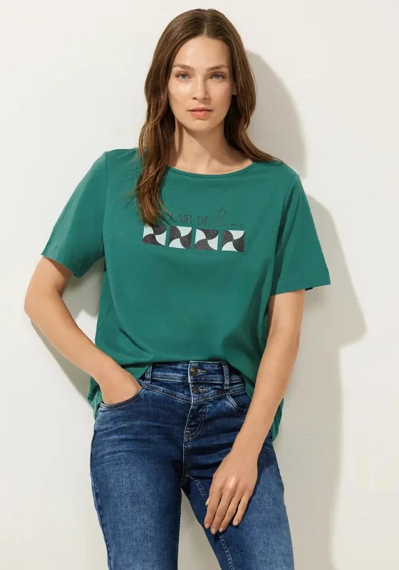 Street One Glitter Print T-Shirt, Lagoon Green