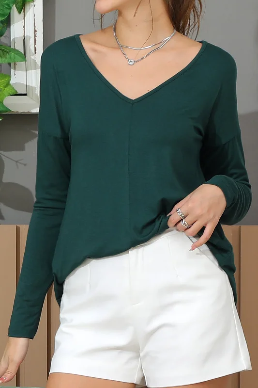 LONG SLEEVE V NECK TRENDY TUNIC TOP