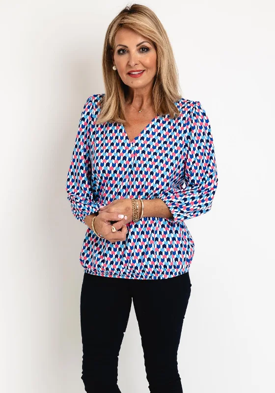 Leon Collection V Neck Blouse, Print Multi