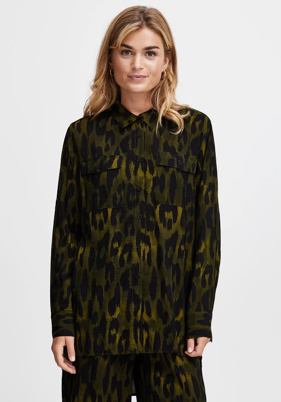 Fransa Leoni Leopard Print Shirt, Rifle Green