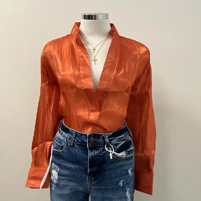 Kora Flowy Slit Blouse-Rust