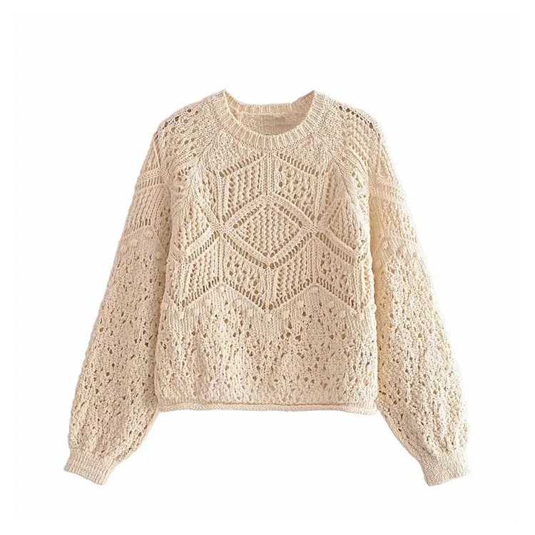 Sweet hollow sweater jacquard mesh sweater  7290