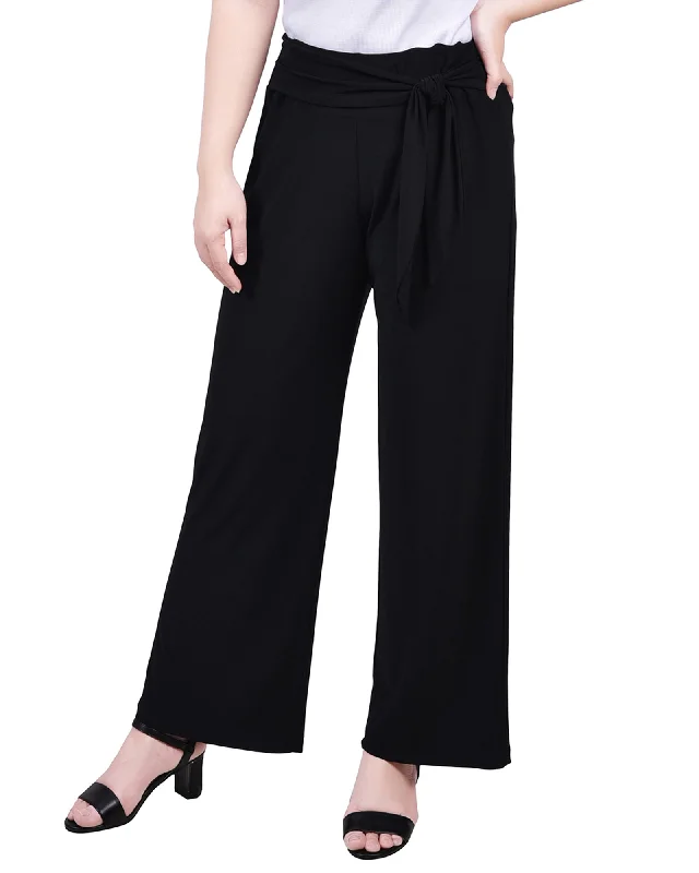 Petite Cropped Pull On Pants With Sash