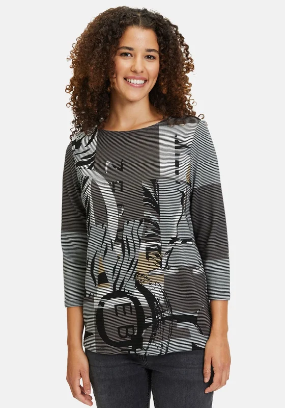 Betty Barclay Ribbed Print Top, Grey Multi