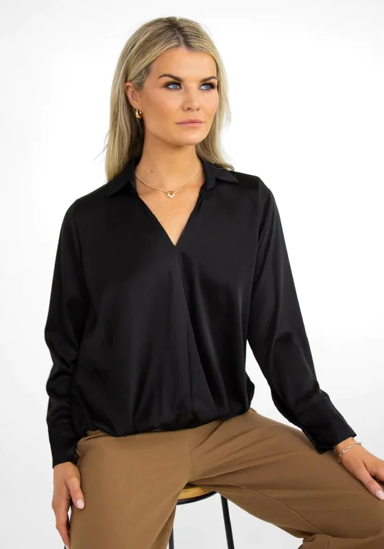 Kate & Pippa Olivia Collar Satin Top, Black