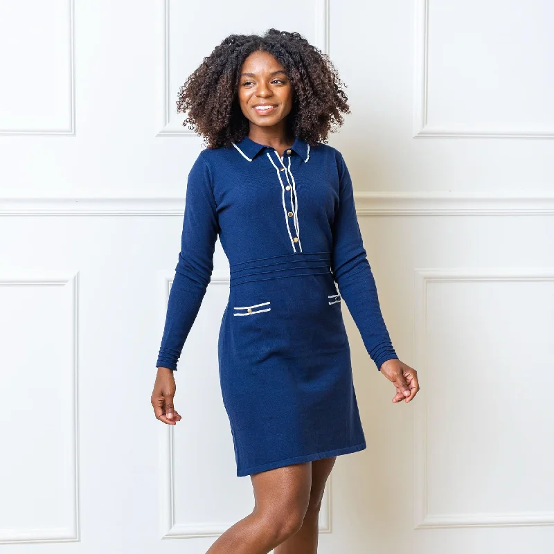 Tipped Button Front Sweater Dress