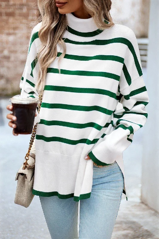 HIGH NECK STRIPE PATTERNED OVERSIZED PULLOVER