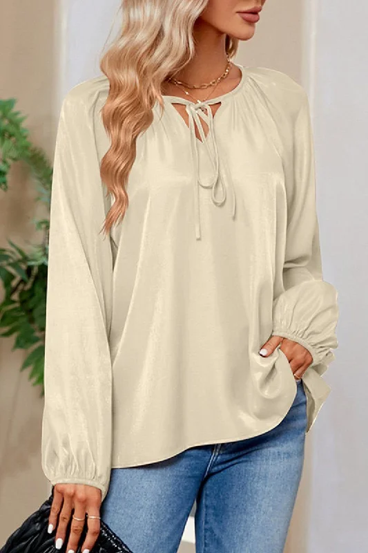 WOMEN OVERSIZED BOYFRIEND TIED NECK COZY BLOUSE