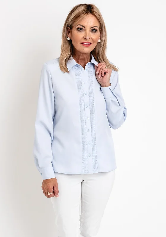 Erfo Shirred Placket Blouse, Light Blue