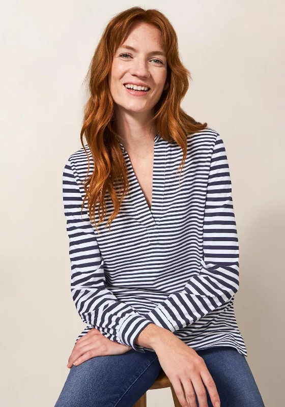 White Stuff Fran Striped Collar Top, Navy & White