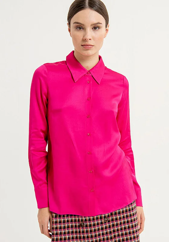 Surkana Button Up Satin Shirt, Fuchsia