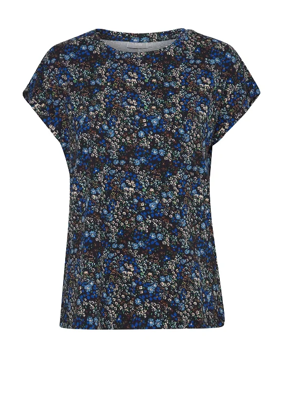 Fransa Mini Floral Print T-Shirt, Bellwether Blue