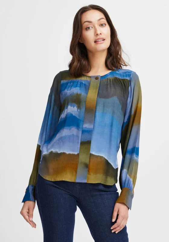 Fransa Ombre Print Blouse, Blue Multi