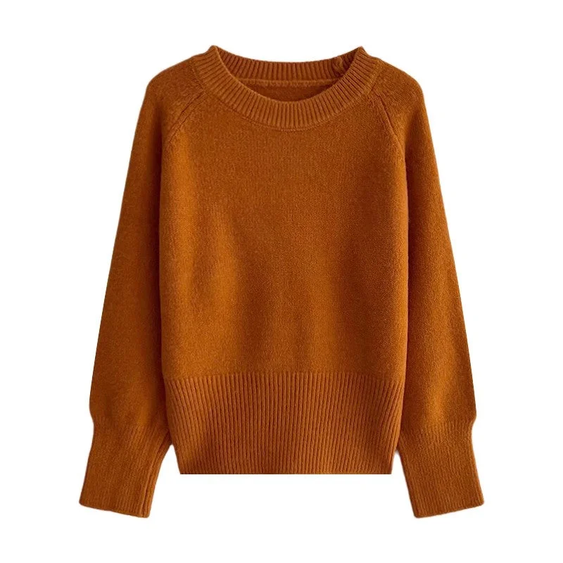 Winter solid color round neck soft sweater     S4688