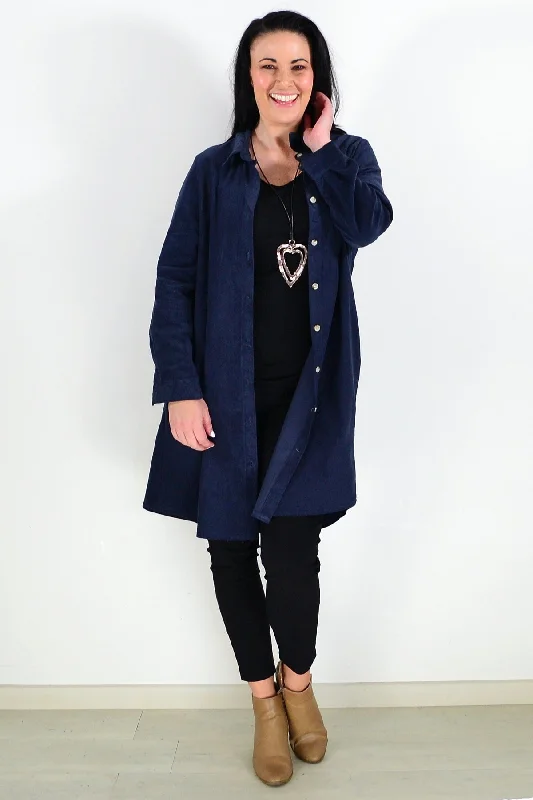 Navy Blue Corduroy Tunic Shirt