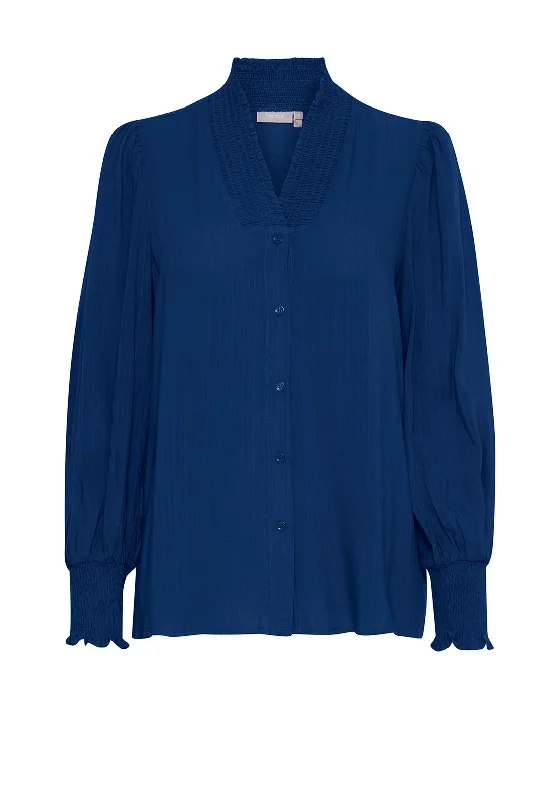 Fransa Pin Stripe Textured Blouse, Bellwether Blue