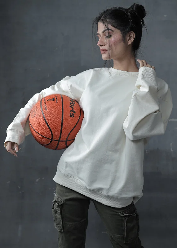 Solid Women Drop Shoulder Sweatshirt | Off White | Pronk