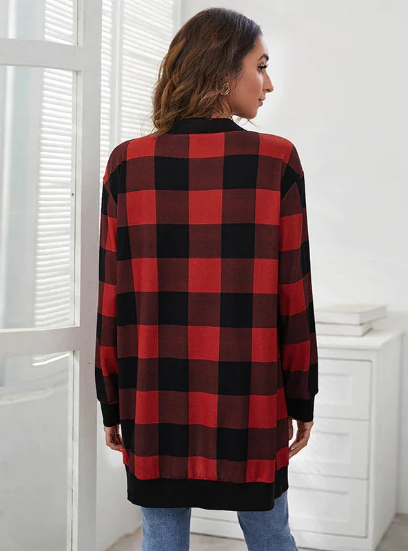 TastyHottie - PLAID PRINT KNITTED CARDIGAN COAT