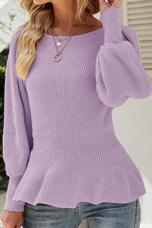 WOMEN CREW NECK LONG SLEEVE KNITTED SWEAT TUNIC