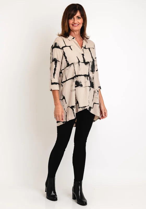 Ever Sassy Abstract Print Tunic Blouse, Beige