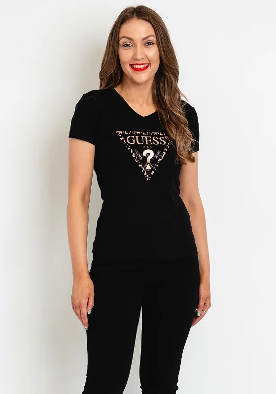 Guess Gold Embellished Logo T-Shirt, Black