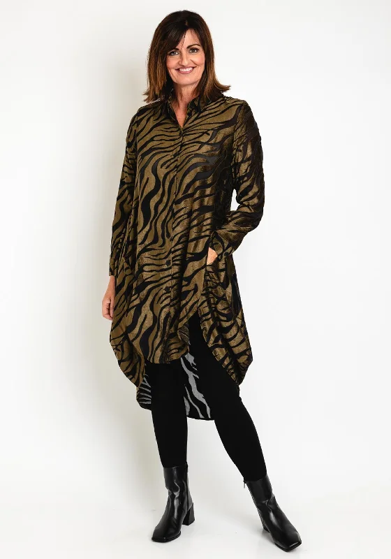 Elsewhere Cambe Zebra Print Long Blouse, Gold Mustard