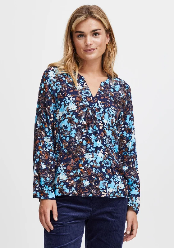 Fransa Floral Print Blouse, Blue