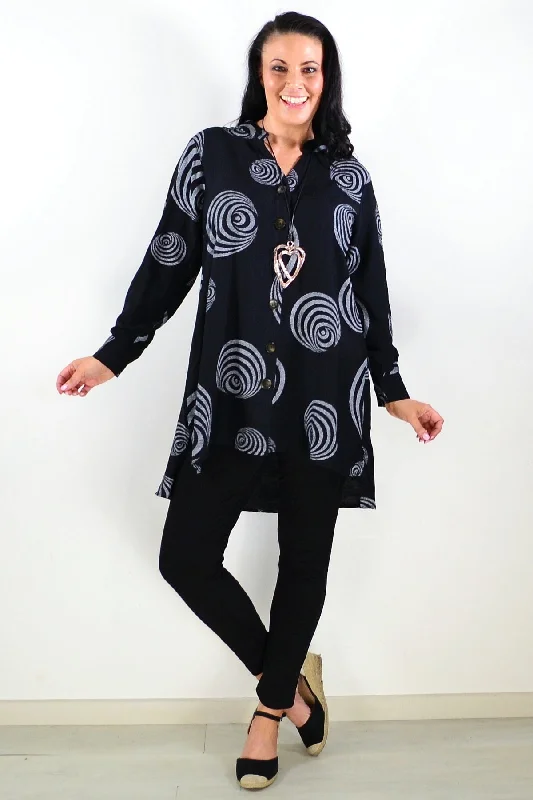 Black White Swirls Tunic Shirt