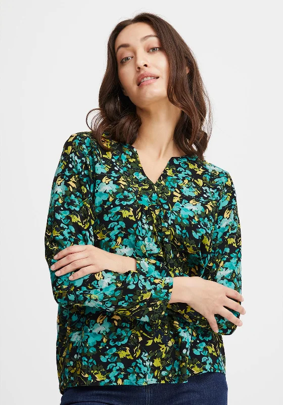 Fransa Floral Print Blouse, Porcelain Green