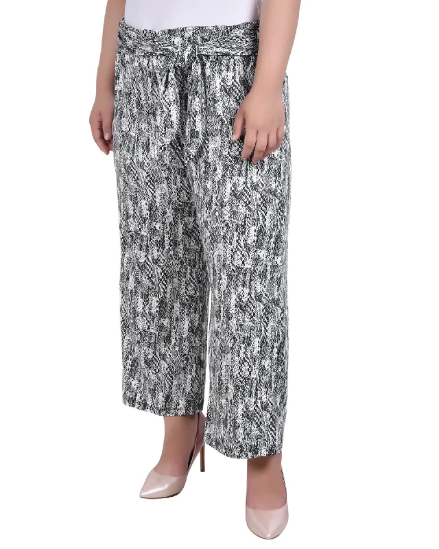 Plus Size Cropped Pull On with Sash Pant