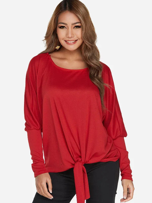 Custom One Shoulder Plain Self-Tie Long Sleeve Top