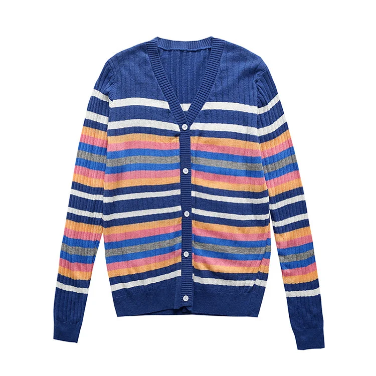 New color striped V-neck knitted cardigan  7291