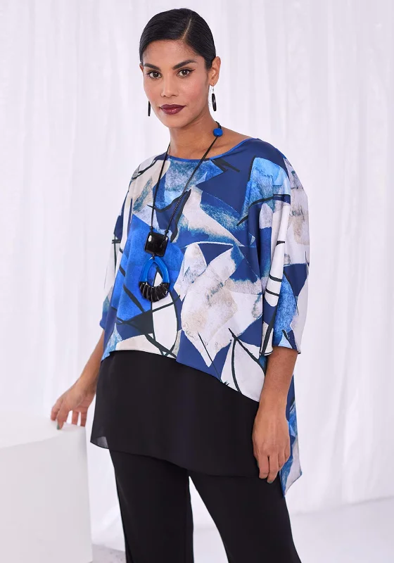 Ora Chiffon Trim Print Top, Blue