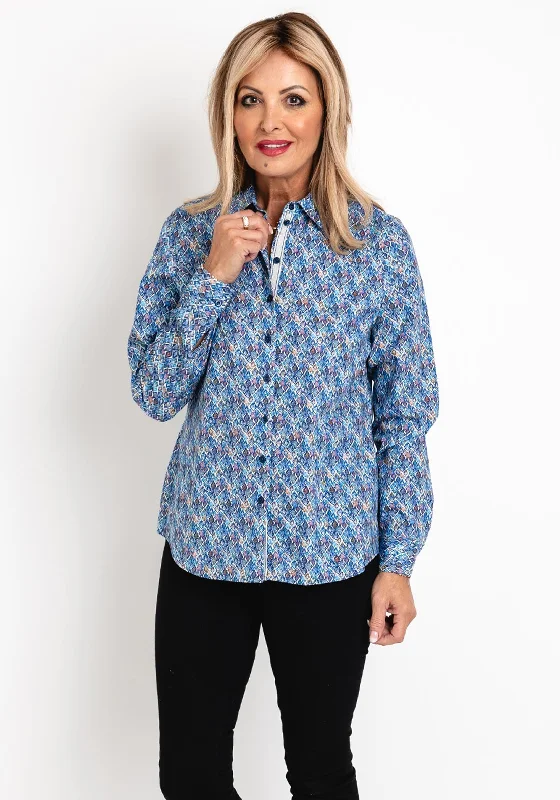 Erfo Abstract Print Button Up Shirt, Blue