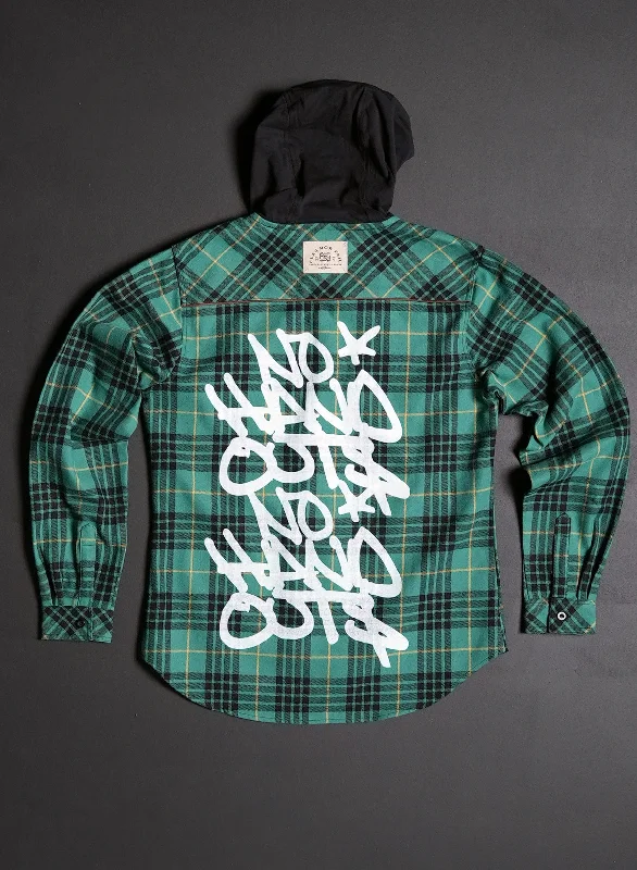 WOMEN'S HOODED NO HANDOUTS X FOREVER FLANNEL - GREEN