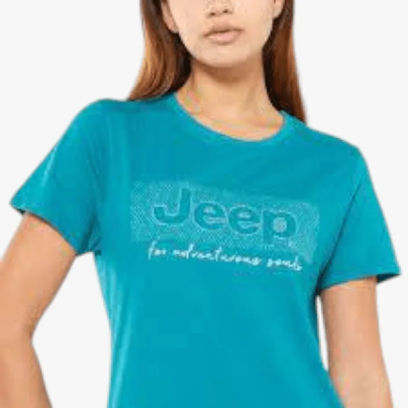 Jeep Womens Lurex Embroid Short Sleave  Dark Green