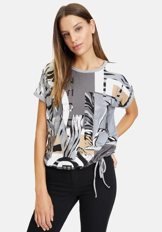 Betty Barclay Tie Hem Print T-Shirt, Grey Multi