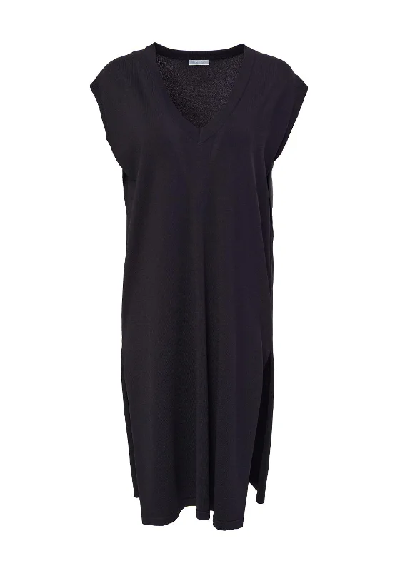 Naya V-Neckline Long Knit Tunic Top, Black