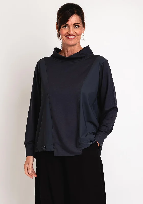 Naya Drawstring Hem Jersey Mix Top, Anthracite