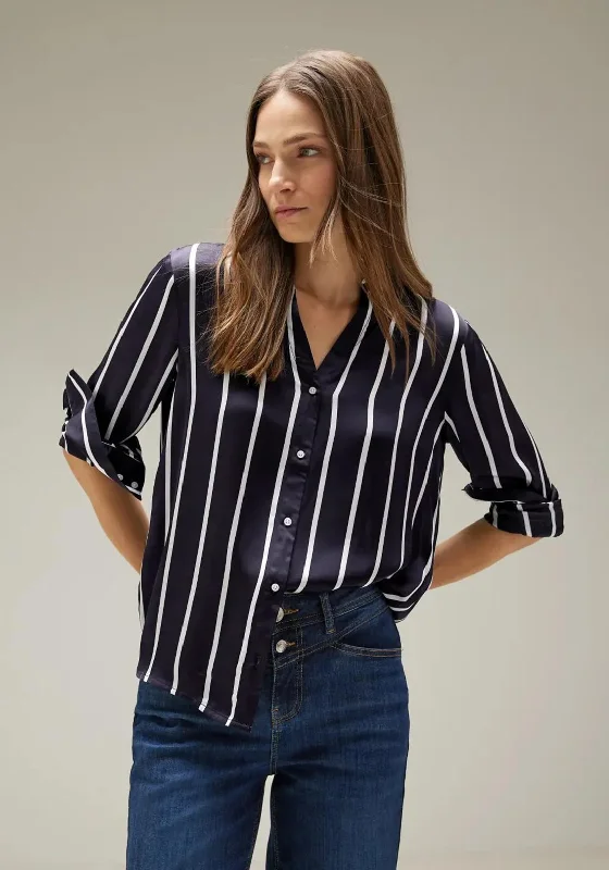 Street One Satin Stripe Blouse, Intense Deep Blue