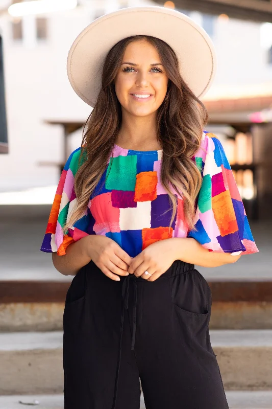 Cobalt Multicolor Geometric Print Top