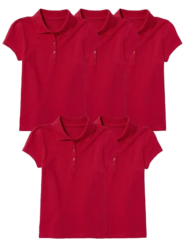 Girl's (5-PACK) Short Sleeve Polo Shirt (Sizes S-2X)