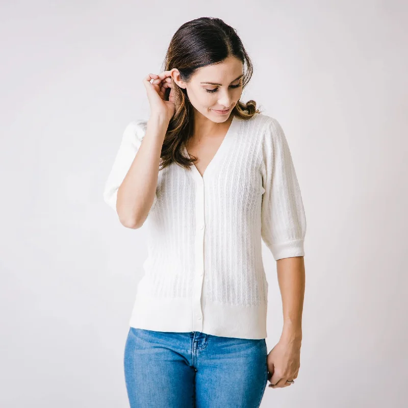 Puff Sleeve Button Front Sweater