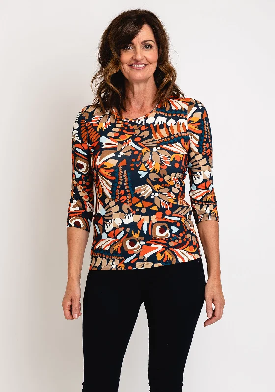 Barbara Lebek Round Neck Print Top, Navy Multi