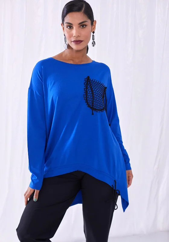 Ora Relaxed Drawstring Hem Long Top, Royal Blue