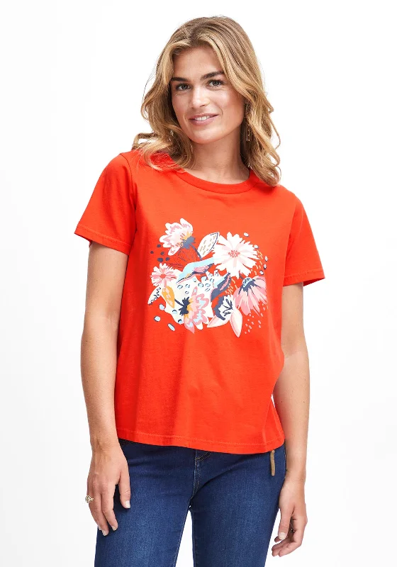 Fransa Floral Graphic Print T-Shirts, Red Alert Mix