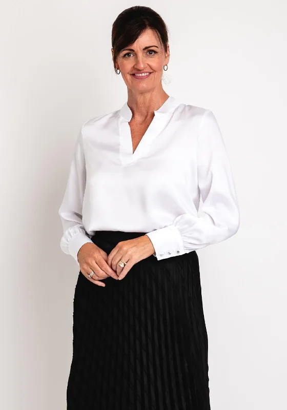 Camolet V-Neck Satin Blouse, White