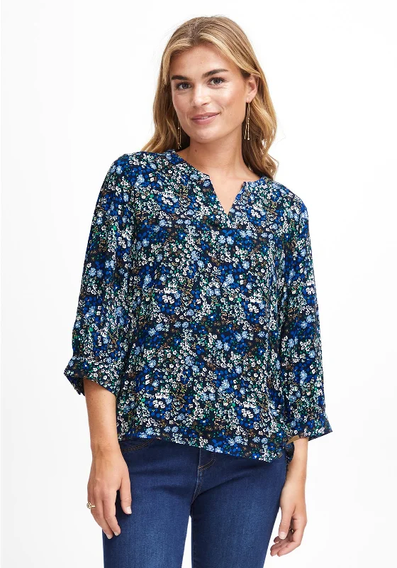 Fransa Floral Printed Blouse, Navy