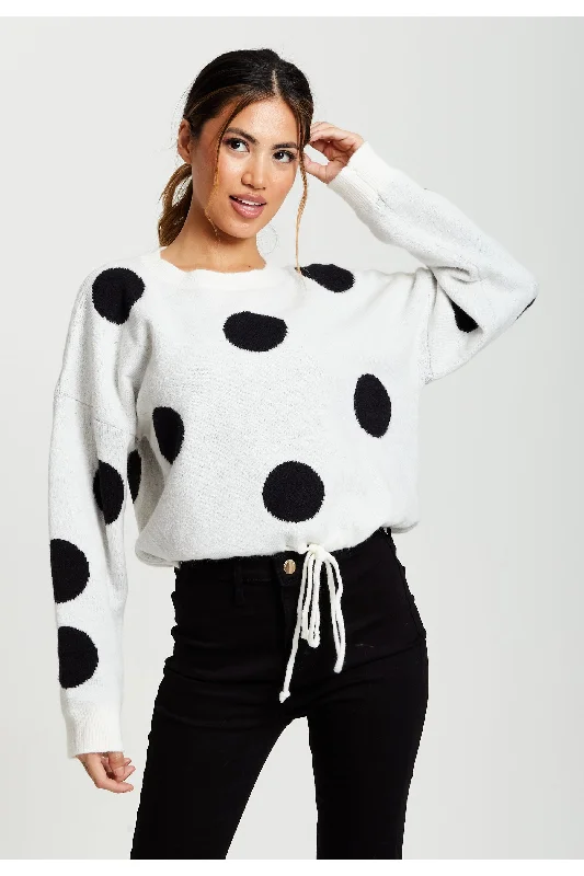 Liquorish Black Polka Dot Jumper In White