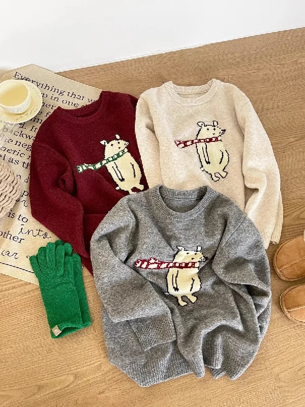 round neck cute cartoon embroidery design long-sleeved knitted sweater      S4683